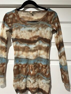cha cha vente Brown & Light Blue Tie-Dye Mesh Long Sleeve Top